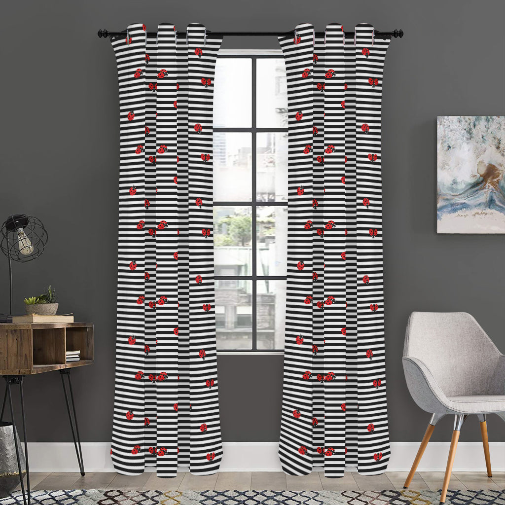 Ladybug Striped Pattern Print Curtain