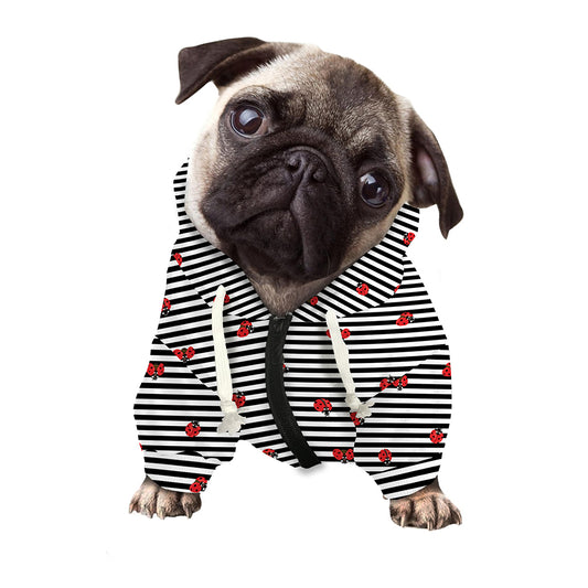 Ladybug Striped Pattern Print Dog Zip Up Hoodie