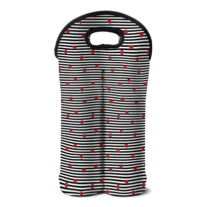 Ladybug Striped Pattern Print Double Neoprene Wine Tote