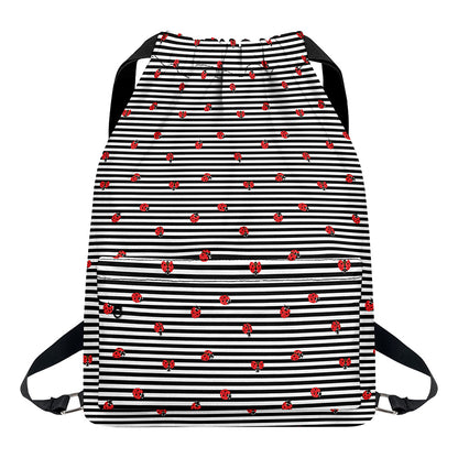 Ladybug Striped Pattern Print Drawstring Backpack