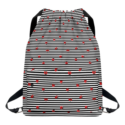 Ladybug Striped Pattern Print Drawstring Backpack