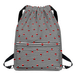 Ladybug Striped Pattern Print Drawstring Backpack