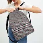 Ladybug Striped Pattern Print Drawstring Backpack