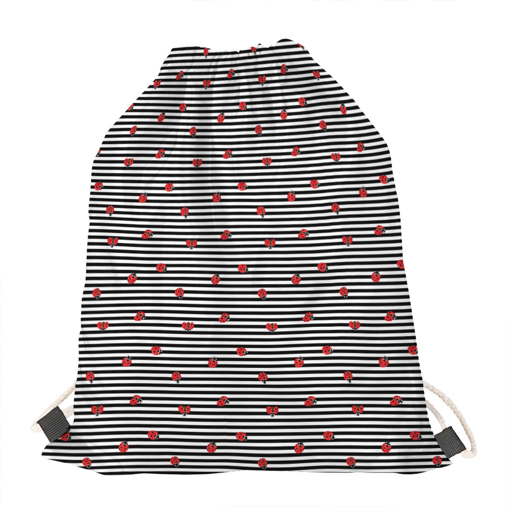 Ladybug Striped Pattern Print Drawstring Bag