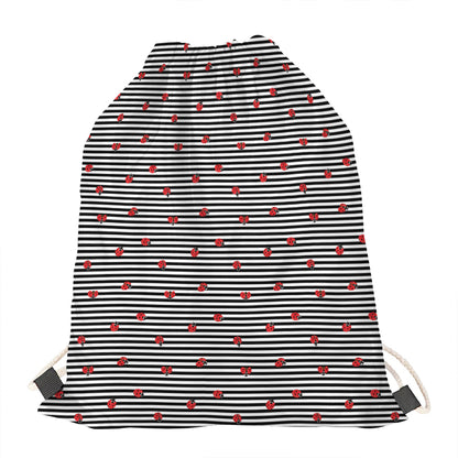 Ladybug Striped Pattern Print Drawstring Bag