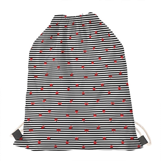 Ladybug Striped Pattern Print Drawstring Bag