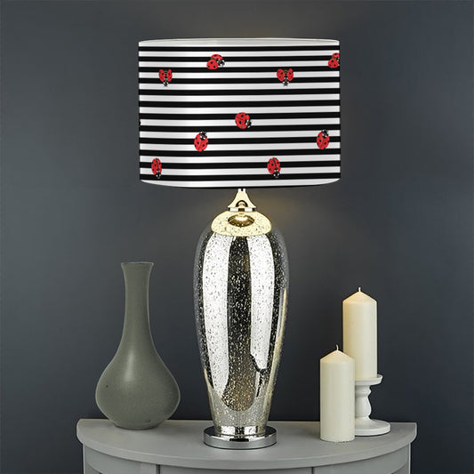 Ladybug Striped Pattern Print Drum Lamp Shade