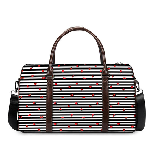 Ladybug Striped Pattern Print Duffle Bag