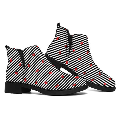 Ladybug Striped Pattern Print Flat Ankle Boots