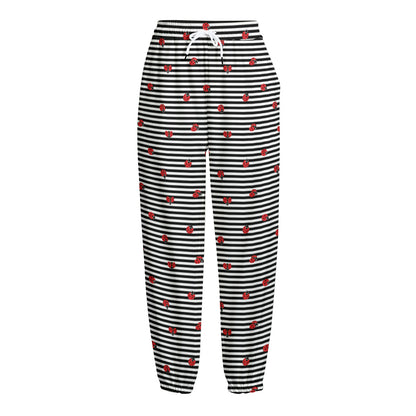 Ladybug Striped Pattern Print Fleece Lined Knit Pants