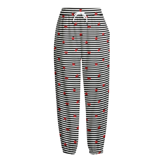 Ladybug Striped Pattern Print Fleece Lined Knit Pants