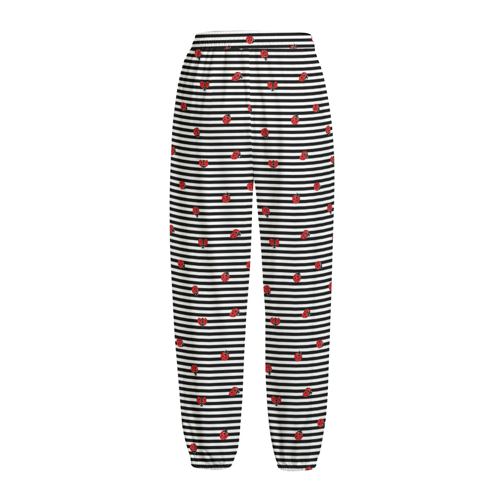 Ladybug Striped Pattern Print Fleece Lined Knit Pants