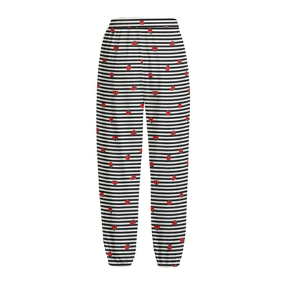 Ladybug Striped Pattern Print Fleece Lined Knit Pants