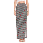 Ladybug Striped Pattern Print High Slit Maxi Skirt