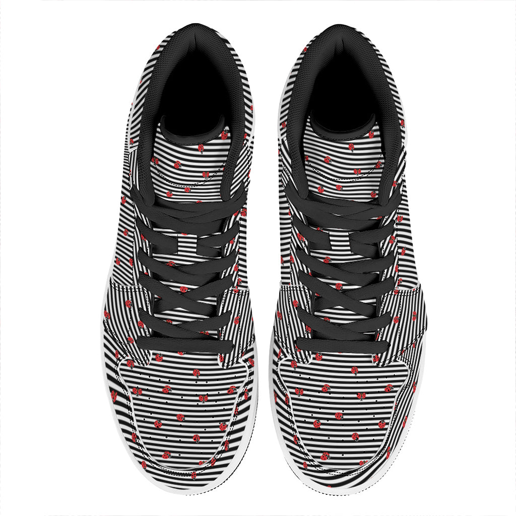 Ladybug Striped Pattern Print High Top Leather Sneakers