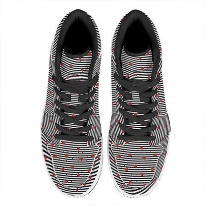 Ladybug Striped Pattern Print High Top Leather Sneakers