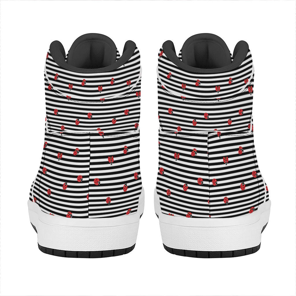 Ladybug Striped Pattern Print High Top Leather Sneakers