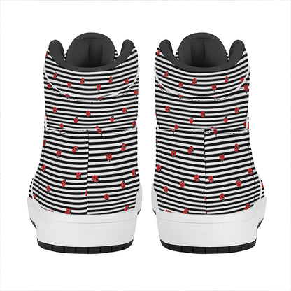 Ladybug Striped Pattern Print High Top Leather Sneakers