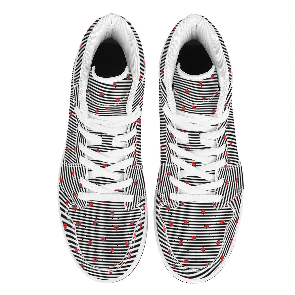 Ladybug Striped Pattern Print High Top Leather Sneakers