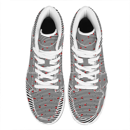 Ladybug Striped Pattern Print High Top Leather Sneakers