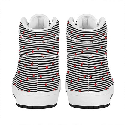 Ladybug Striped Pattern Print High Top Leather Sneakers