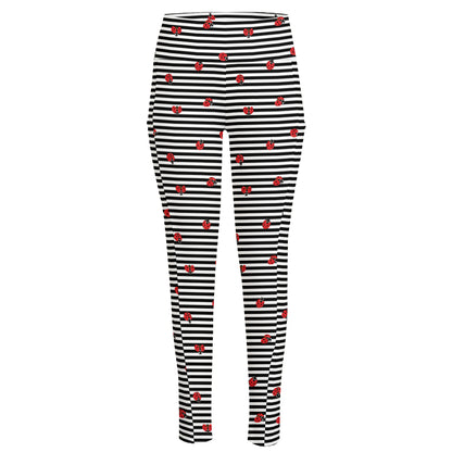 Ladybug Striped Pattern Print High-Waisted Pocket Leggings