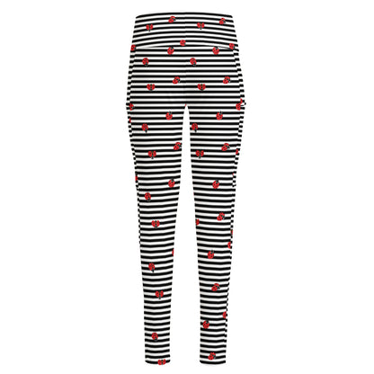 Ladybug Striped Pattern Print High-Waisted Pocket Leggings