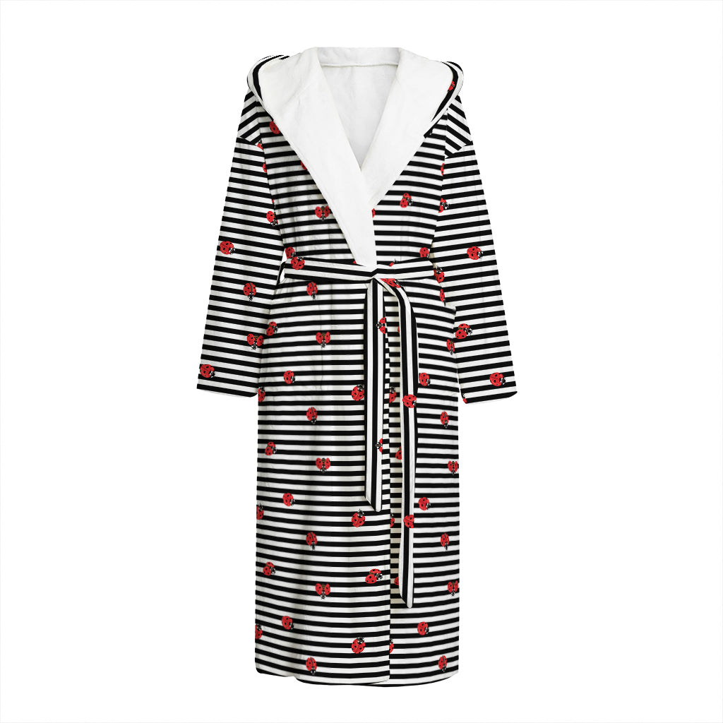 Ladybug Striped Pattern Print Hooded Bathrobe