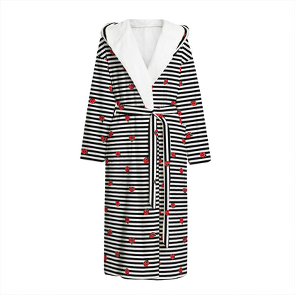 Ladybug Striped Pattern Print Hooded Bathrobe