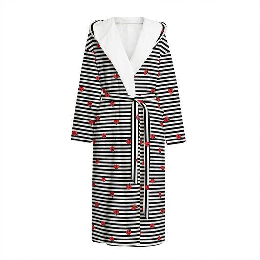Ladybug Striped Pattern Print Hooded Bathrobe