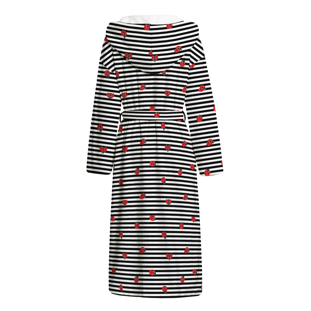 Ladybug Striped Pattern Print Hooded Bathrobe