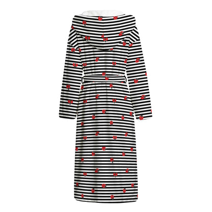 Ladybug Striped Pattern Print Hooded Bathrobe