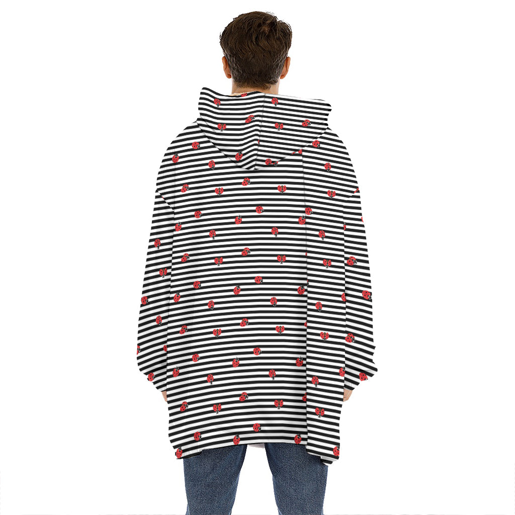 Ladybug Striped Pattern Print Hoodie Blanket