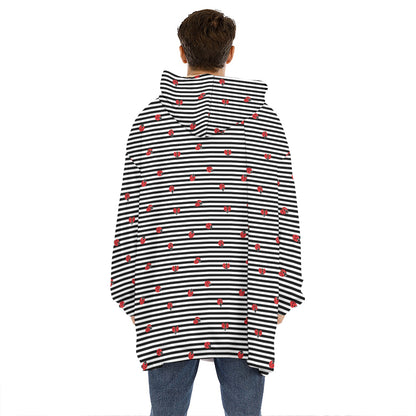 Ladybug Striped Pattern Print Hoodie Blanket