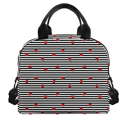 Ladybug Striped Pattern Print Insulated Lunch Bag