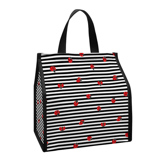 Ladybug Striped Pattern Print Insulated Lunch Tote