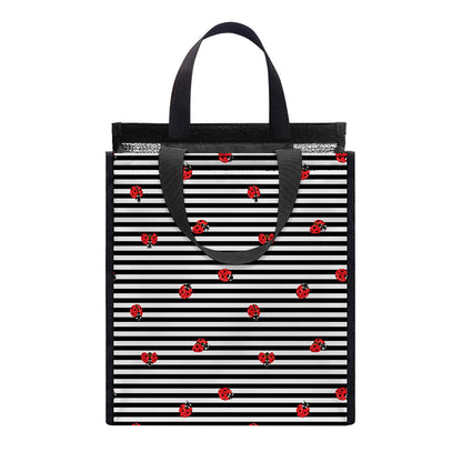 Ladybug Striped Pattern Print Insulated Lunch Tote