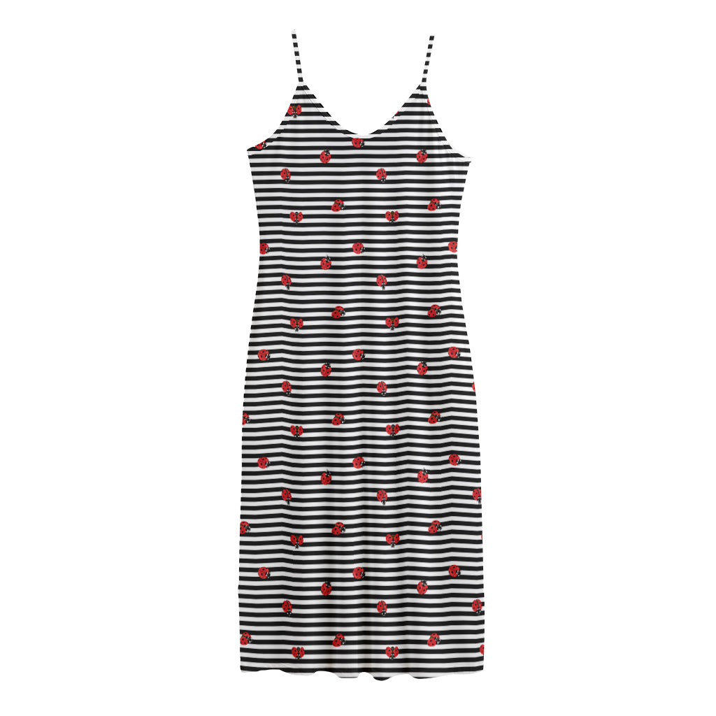 Ladybug Striped Pattern Print Jersey Midi Cami Dress