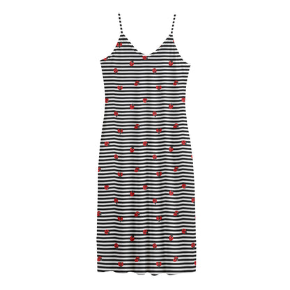 Ladybug Striped Pattern Print Jersey Midi Cami Dress
