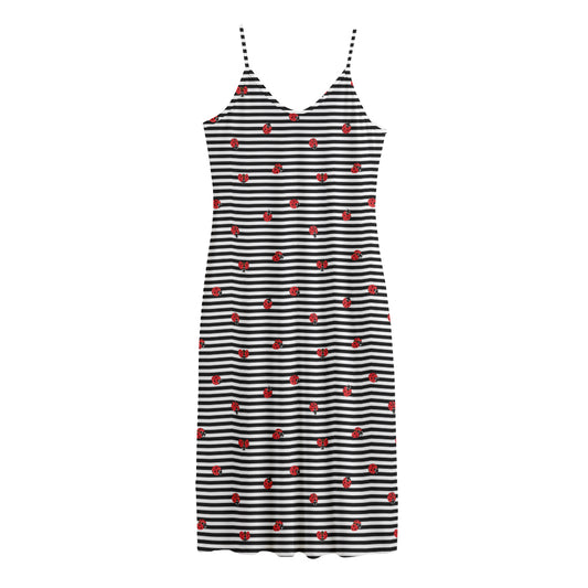 Ladybug Striped Pattern Print Jersey Midi Cami Dress