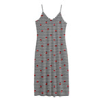Ladybug Striped Pattern Print Jersey Midi Cami Dress