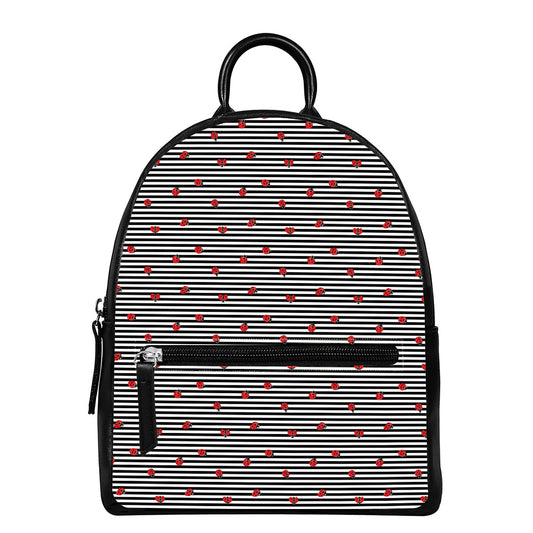 Ladybug Striped Pattern Print Leather Backpack