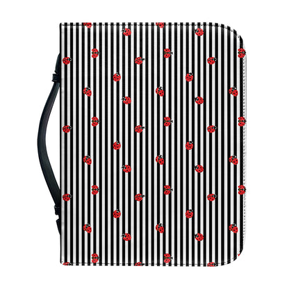 Ladybug Striped Pattern Print Leather Bible Cover