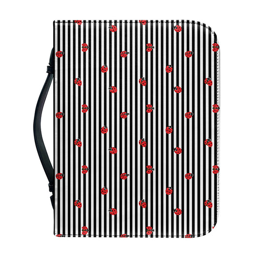 Ladybug Striped Pattern Print Leather Bible Cover