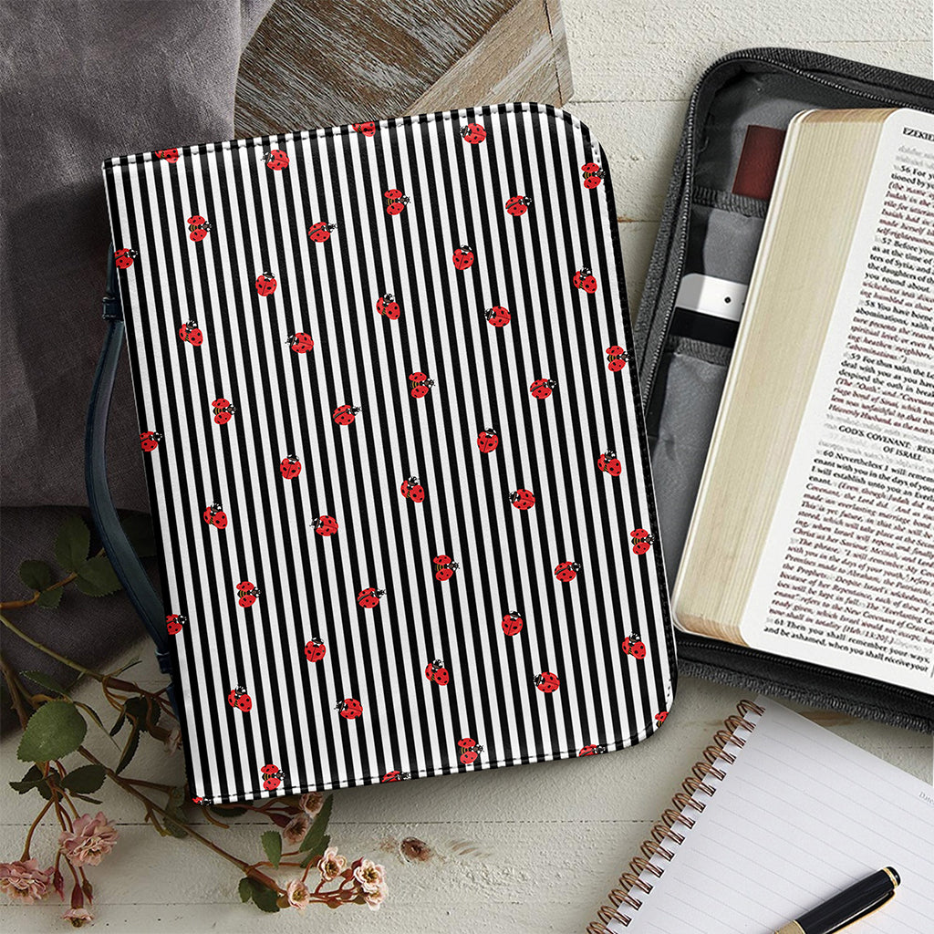 Ladybug Striped Pattern Print Leather Bible Cover
