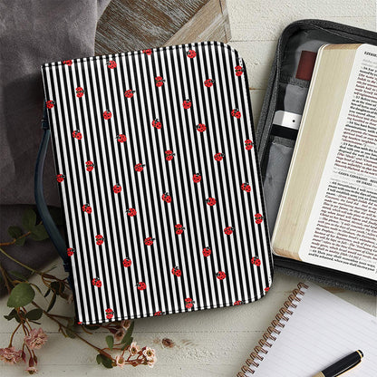 Ladybug Striped Pattern Print Leather Bible Cover