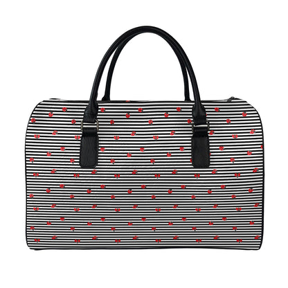 Ladybug Striped Pattern Print Leather Duffle Bag
