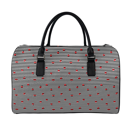 Ladybug Striped Pattern Print Leather Duffle Bag