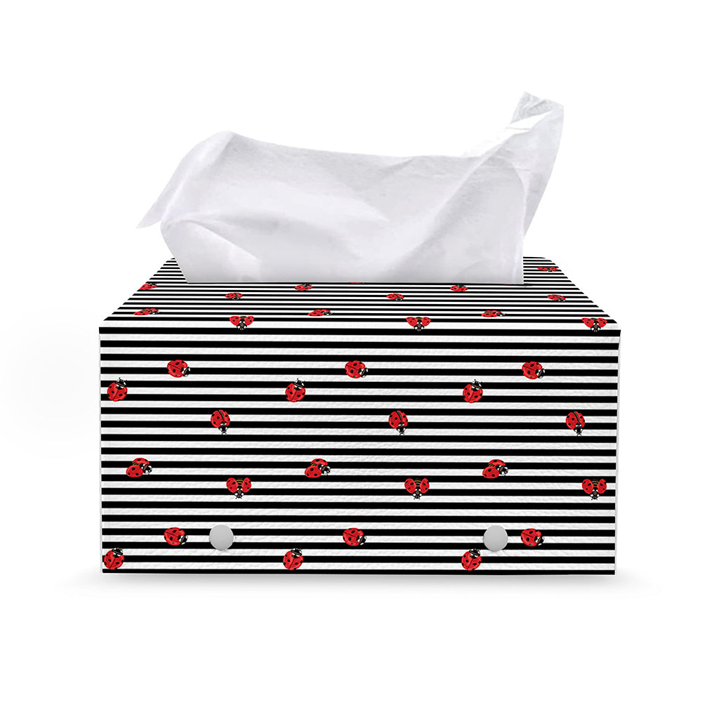 Ladybug Striped Pattern Print Leather Tissue Box Cover