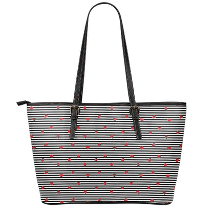 Ladybug Striped Pattern Print Leather Tote Bag